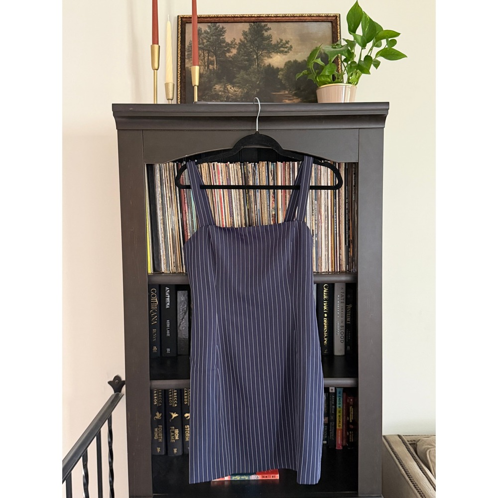Princess Polly Pinstripe Mini Dress 6 Navy Preppy Dark Academia Corporate Core